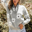 Gray XL Maria Floral Half Zip Drop Shoulder Sweater