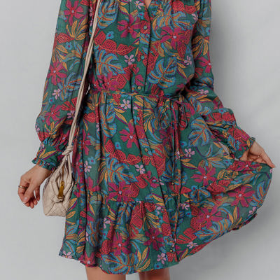Maria Floral V Neck Puff Sleeve Dress