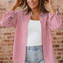 Red Stripe XL Mariah Side Slit Loose Shirt