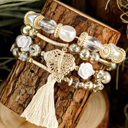 White Mariana Beaded Fringed Layered Bracelet