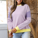 Purple Stripe Medium Mariana Drop Shoulder Knit Top