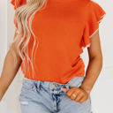  Marilyn Contrast Trim Ruffle Sleeve Knitted Top