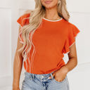  Marilyn Contrast Trim Ruffle Sleeve Knitted Top