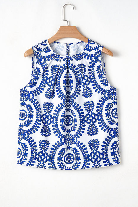 Marilyn Vintage Pin tuck Crew Neck Tank Top
