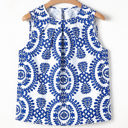  Marilyn Vintage Pin tuck Crew Neck Tank Top