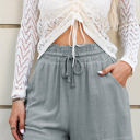 Gray Large Marleigh Drawstring Frayed Edge Pocketed Shorts