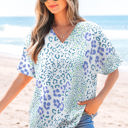  Marleigh Leopard Print V Neck Short Sleeve Blouse