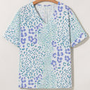  Marleigh Leopard Print V Neck Short Sleeve Blouse