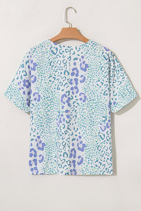 Marleigh Leopard Print V Neck Short Sleeve Blouse