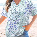 Sky Blue Medium Marleigh Leopard Print V Neck Short Sleeve Blouse