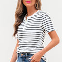  Marleigh Stripe Textured Buttoned Henley Top