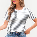  Marleigh Stripe Textured Buttoned Henley Top