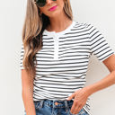  Marleigh Stripe Textured Buttoned Henley Top
