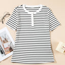  Marleigh Stripe Textured Buttoned Henley Top