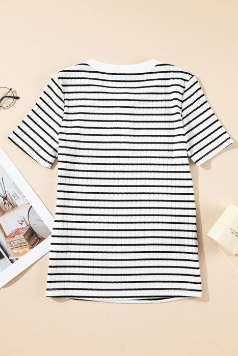 Marleigh Stripe Textured Buttoned Henley Top