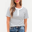 White Stripe XL Marleigh Stripe Textured Buttoned Henley Top