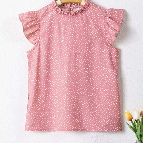 Marlowe Polka Dots Ruffle Flutter Sleeve Frilled Neck Blouse