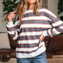 Brown Stripe XL Marlowe Stripe Drop Shoulder Pullover
