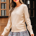  Mary Cable Texture Bohemian Ruffle Hem Sweater