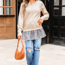  Mary Cable Texture Bohemian Ruffle Hem Sweater