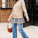 Mary Cable Texture Bohemian Ruffle Hem Sweater