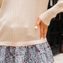  Mary Cable Texture Bohemian Ruffle Hem Sweater