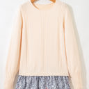  Mary Cable Texture Bohemian Ruffle Hem Sweater