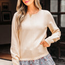 Beige Medium Mary Cable Texture Bohemian Ruffle Hem Sweater