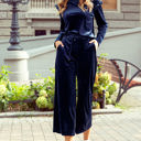 Navy Blue Large Mary Velvet Ruffled Two Piece Set