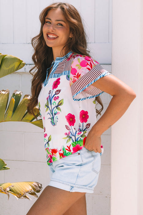 Maya Floral Striped Split Neck Blouse