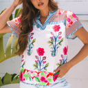  Maya Floral Striped Split Neck Blouse