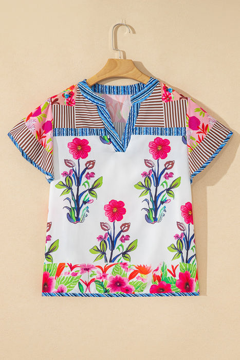 Maya Floral Striped Split Neck Blouse