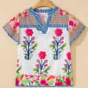  Maya Floral Striped Split Neck Blouse