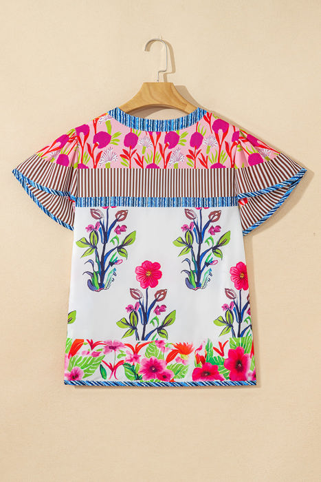 Maya Floral Striped Split Neck Blouse