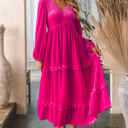  Maya Shirred V Neck Long Sleeve Velvet Dress