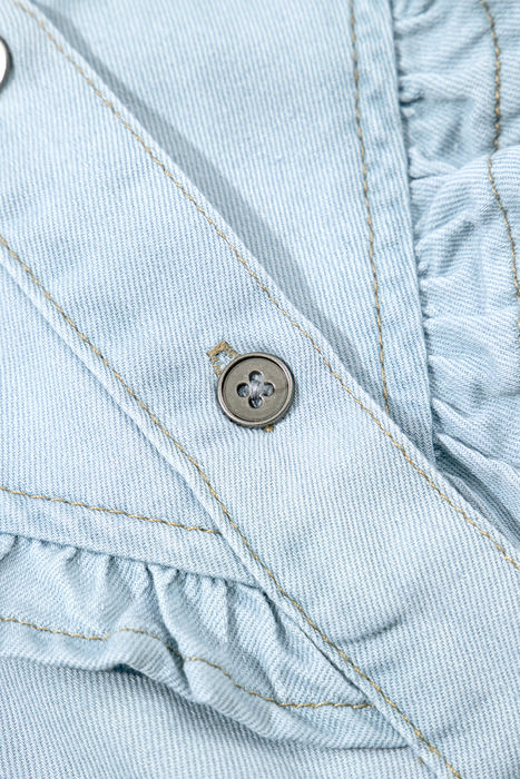 Mazie Mineral Wash Cap Sleeve Frilled Button Up Denim Shirt