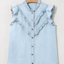 Beau Blue Medium Mazie Mineral Wash Cap Sleeve Frilled Button Up Denim Shirt