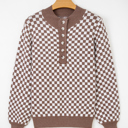 Dark Brown Small Mckinley Trim Checkerboard Knit Sweater