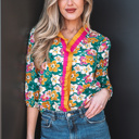 Green Large Meadow 3 4 Sleeve Blouse