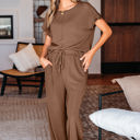  Megan Corded Short Sleeve Top and Casual Pants Set