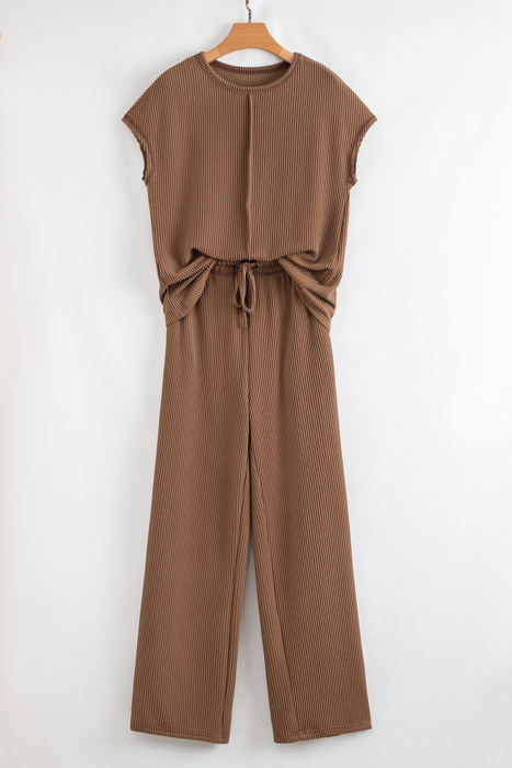 Megan Corded Short Sleeve Top and Casual Pants Set