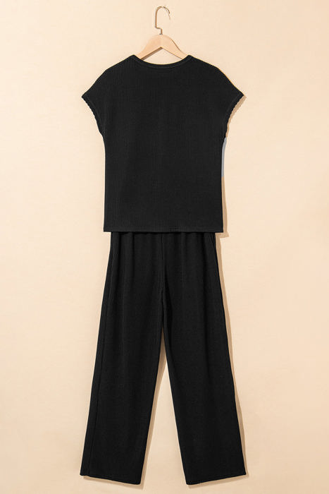 Megan Corded Short Sleeve Top and Casual Pants Set