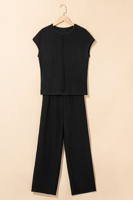 Megan Corded Short Sleeve Top and Casual Pants Set