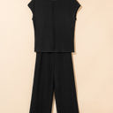 Black XL Megan Corded Short Sleeve Top and Casual Pants Set