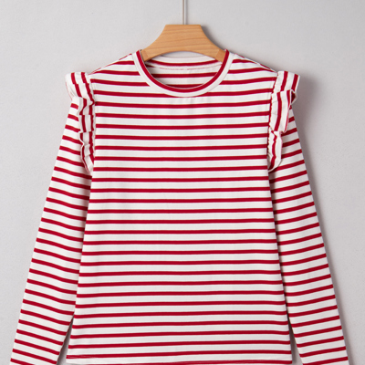Meilani Stripe Ruffle Trim Long Sleeve Top