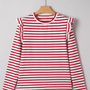 Red Stripe Medium Meilani Stripe Ruffle Trim Long Sleeve Top