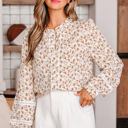 Khaki Printed XXL Melanie Lace Floral Puff Sleeve Top