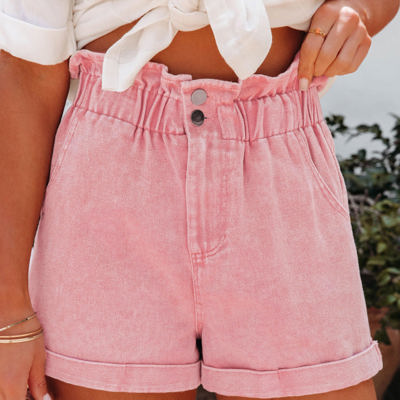 Melany Vintage Washed Frilled High Waist Denim Shorts