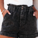  Melany Vintage Washed Frilled High Waist Denim Shorts