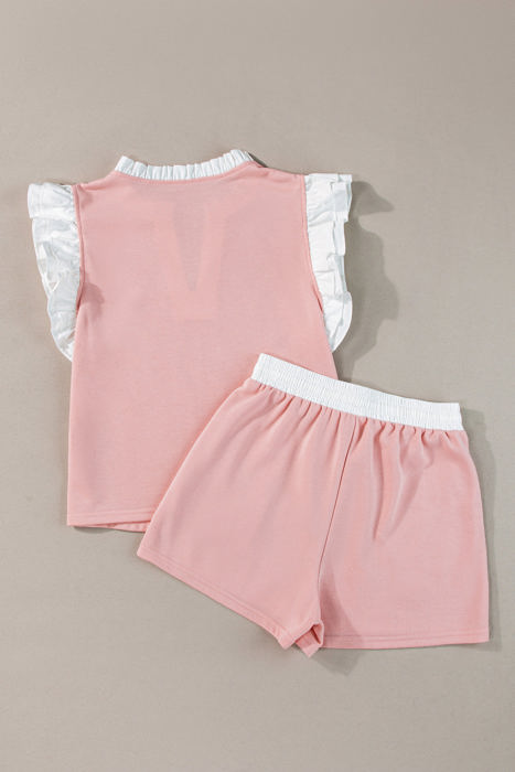 Melissa Trim Ruffled Top and Drawstring Shorts Set